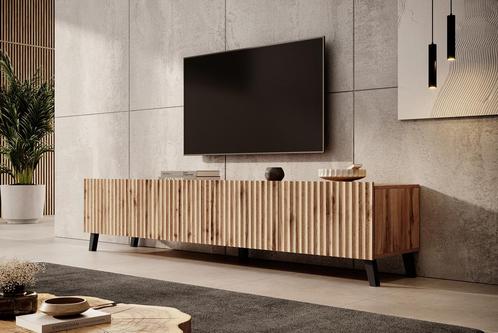 Meubella | TV-Meubel eiken 200cm hotel chique lamellen, Huis en Inrichting, Kasten | Televisiemeubels, 200 cm of meer, 25 tot 50 cm