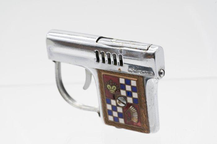 Corona - CORONA Gun-Shaped Lighter – Enamel Shield Panel –, Verzamelen, Rookartikelen, Aanstekers en Luciferdoosjes