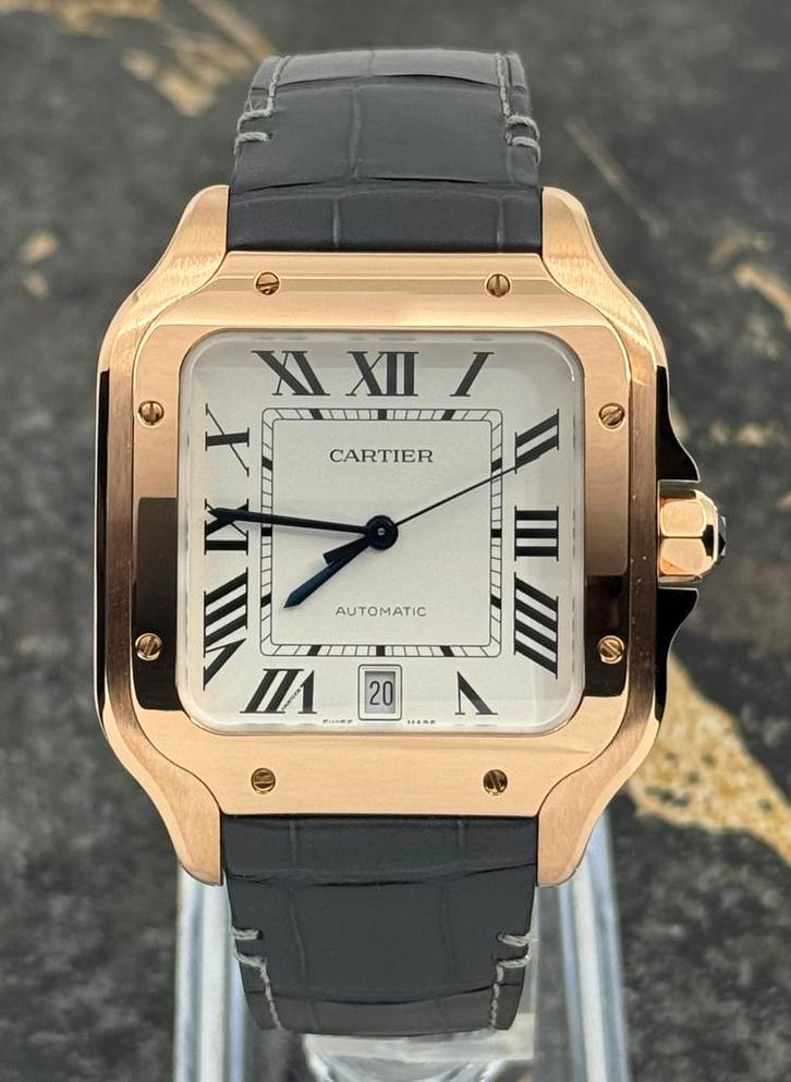 Cartier Santos de Cartier - Rose - Large - WGSA0019, Sieraden, Tassen en Uiterlijk, Horloges | Heren, Leer, Nieuw, Goud, Overige merken