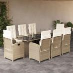 vidaXL 9-delige Tuinset met kussens poly rattan beige, Tuin en Terras, Nieuw, 8 zitplaatsen, Tuinset, Verzenden