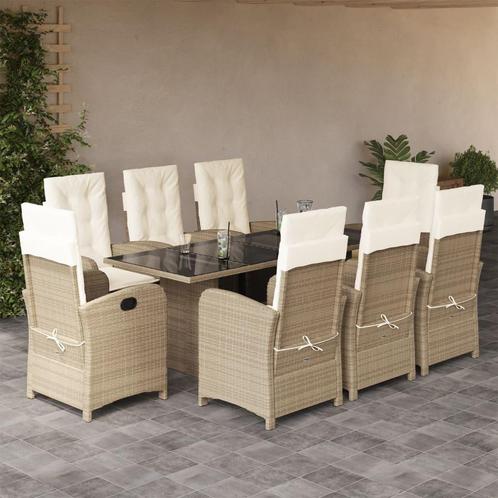 vidaXL 9-delige Tuinset met kussens poly rattan beige, Tuin en Terras, Tuinsets en Loungesets, Tuinset, Nieuw, 8 zitplaatsen, Rotan