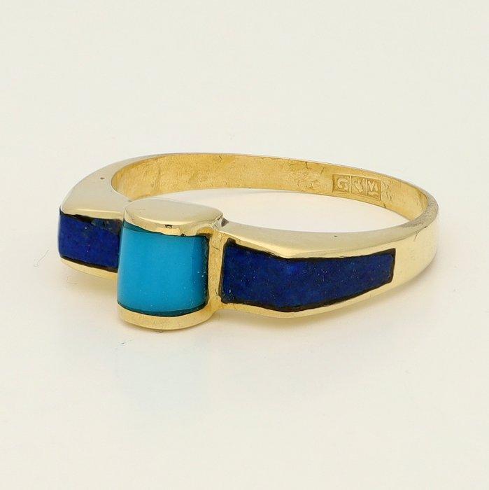 Ring - 18 karaat Geel goud - Lapis lazuli, turkoois, Sieraden, Tassen en Uiterlijk, Ringen