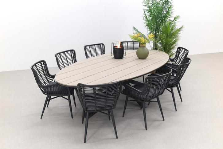 GI  Edison 220 x 115 cm. - ovale tuinset/ VDG Jasmine -, Tuin en Terras, Tuinsets en Loungesets, Tuinset, Nieuw, Wicker, Verzenden