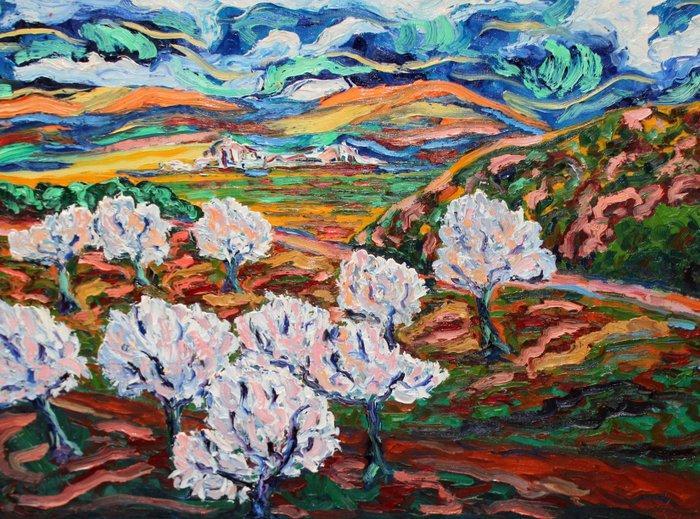 Isidro Cistaré (1947-2022) - Valle de almendros primaverales, Antiek en Kunst, Kunst | Schilderijen | Klassiek
