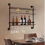 Industrieel Wandwijnrek Hout en Metaal – 3 Lagen Glashouder, Huis en Inrichting, Verzenden, Nieuw