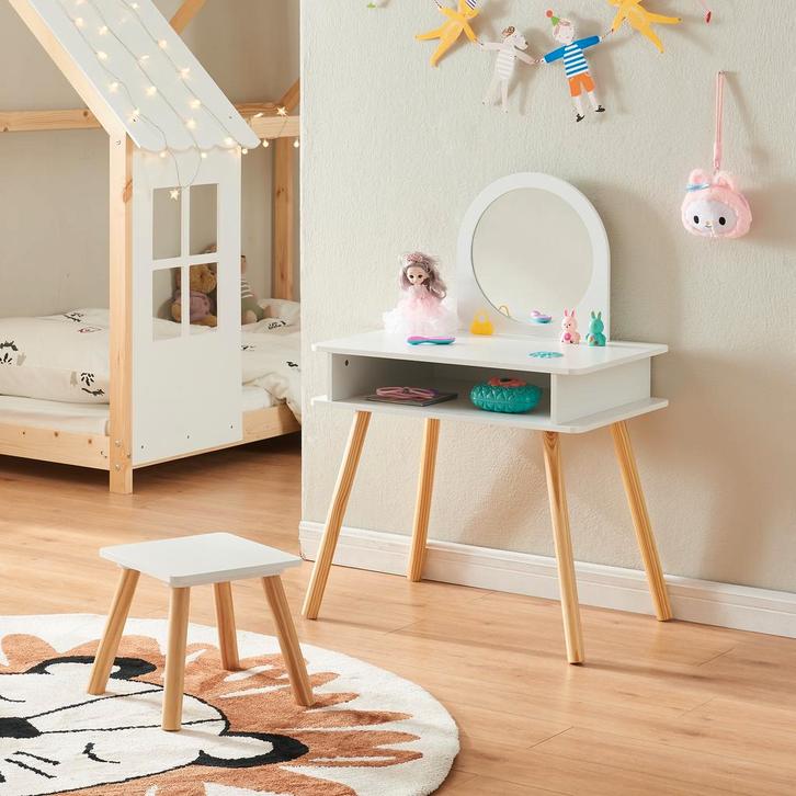 Kaptafel Ovanåker met krukje en spiegel voor kinderen nature, Kinderen en Baby's, Kinderkamer | Tafels en Stoelen, Verzenden