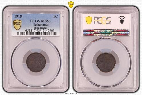 Koningin Wilhelmina 1 cent 1918 MS63 Blackened PCGS, Postzegels en Munten, Munten | Nederland, Losse munt, 1 cent, Koningin Wilhelmina