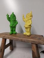 Beeld, set of naugthy gnomes color green and yellow - 16 cm