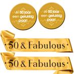50 & Fabulous set met 2 gouden sjerpen en 2 buttons, Hobby en Vrije tijd, Feestartikelen, Verzenden, Nieuw, Versiering, Geboorte of Huwelijk