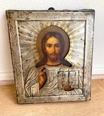 Icoon - Christus Pantokrator - Hout, zilver metaal