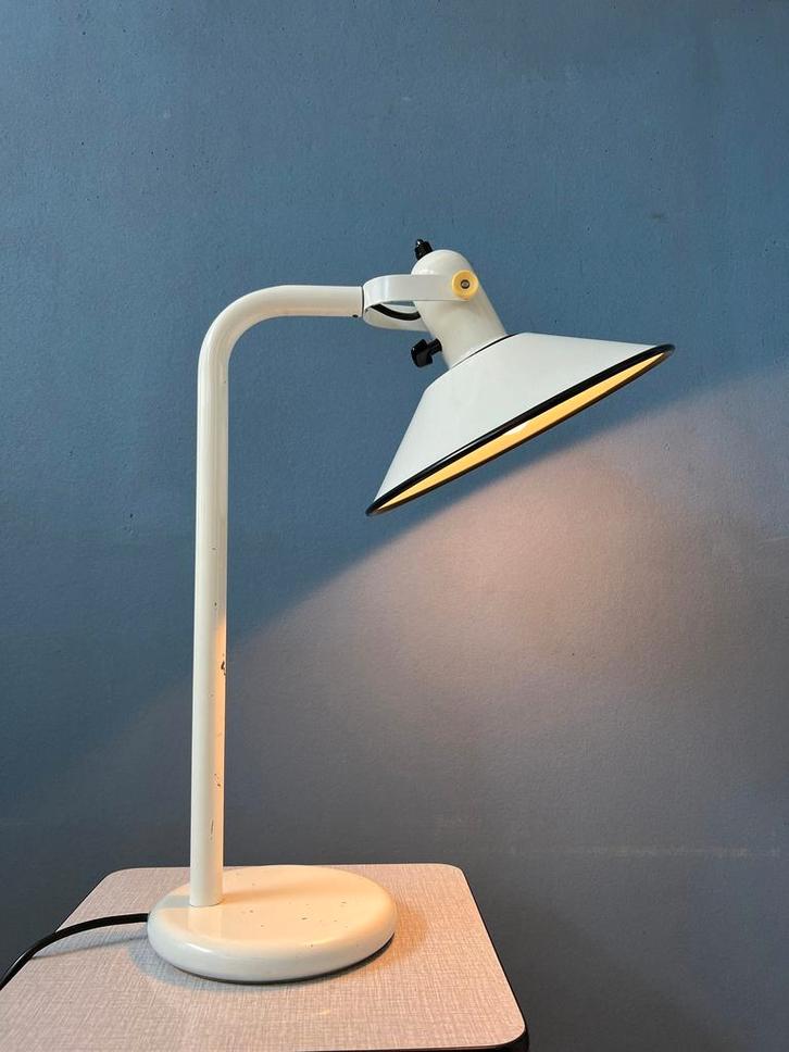 White Anvia Desk Lamp - Mid Century Table Lamp - Vintage, Huis en Inrichting, Lampen | Tafellampen, Ophalen of Verzenden