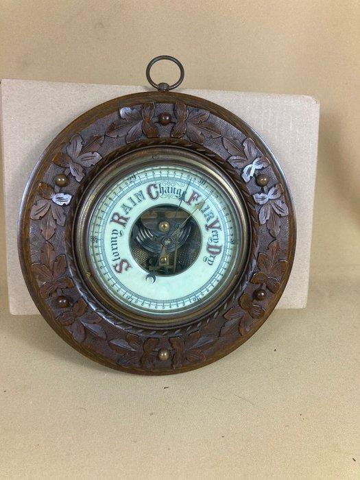 Aneroid barometer - Hout, Glas, Koper - Gesneden notenhouten, Antiek en Kunst, Curiosa en Brocante