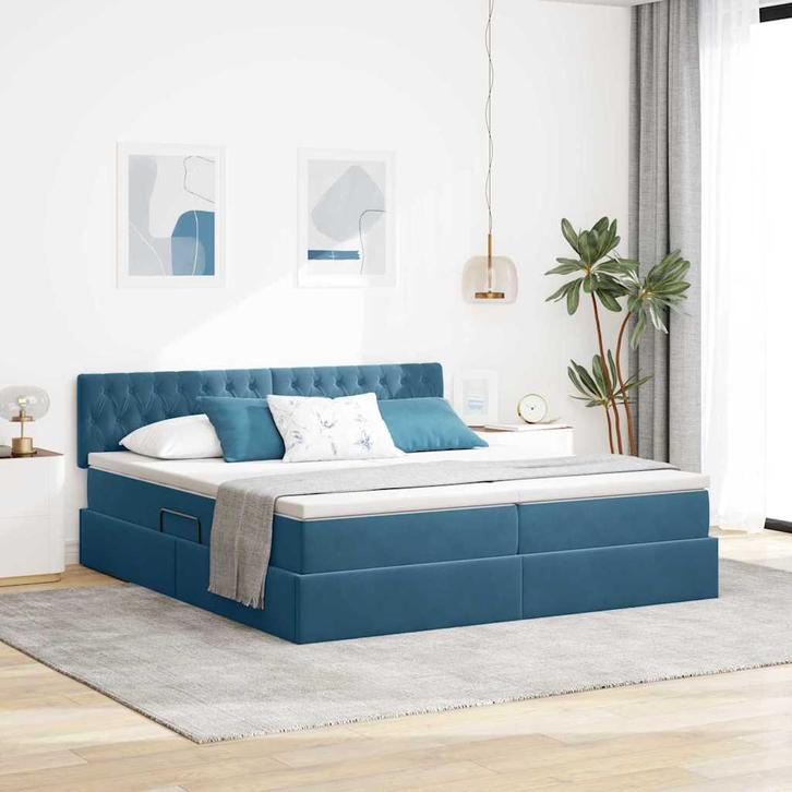vidaXL Opslag bed met matras met hoofdeinde Donkerblauw 90 x, Huis en Inrichting, Slaapkamer | Bedden, Blauw, Nieuw, Stof, Verzenden