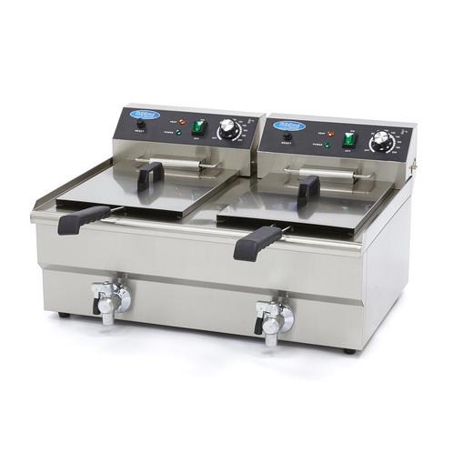 Frituurpan - 2x 16 L - 2 Manden - met Tapkraan, Witgoed en Apparatuur, Frituurpannen, Nieuw, Duo-friteuse, 4 liter of meer, Verzenden