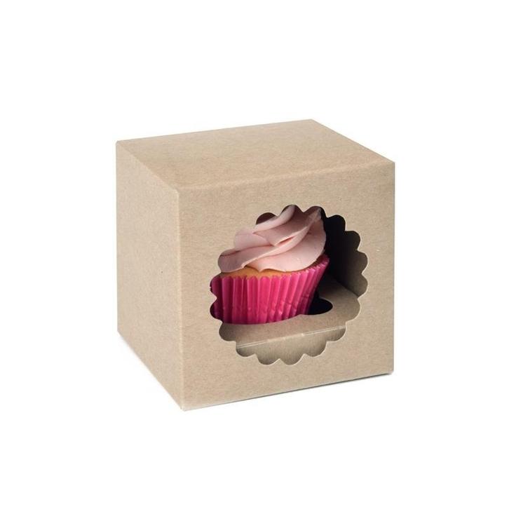 HoM Cupcake Doosje 1 Kraft (incl. tray met venster) 3st., Hobby en Vrije tijd, Taarten en Cupcakes maken, Nieuw, Verzenden