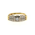 Gouden Art deco ring met diamant | 0,18 ct., Sieraden, Tassen en Uiterlijk, Ringen, Goud, Met edelsteen, Gebruikt, 17 tot 18