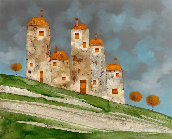 Guido Borelli - Borgo gesso, Antiek en Kunst, Kunst | Schilderijen | Modern