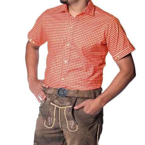 Trachten Hemd Oranje geblokt Korte Mouw, Kleding | Heren, Carnavalskleding en Feestkleding, Nieuw, Ophalen of Verzenden