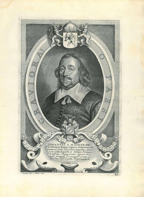 Portrait of Johan van Mathenesse, Antiek en Kunst, Kunst | Etsen en Gravures