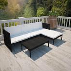 vidaXL 3-delige Loungeset met kussens poly rattan zwart, 3 zitplaatsen, Nieuw, Loungeset, Verzenden