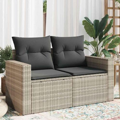 vidaXL Tuinbank 2-zits met kussens poly rattan lichtgrijs, Tuin en Terras, Tuinsets en Loungesets, Nieuw, Rotan, Verzenden