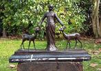 sculptuur, Art Deco bronzen chiparis met twee herten. - 37
