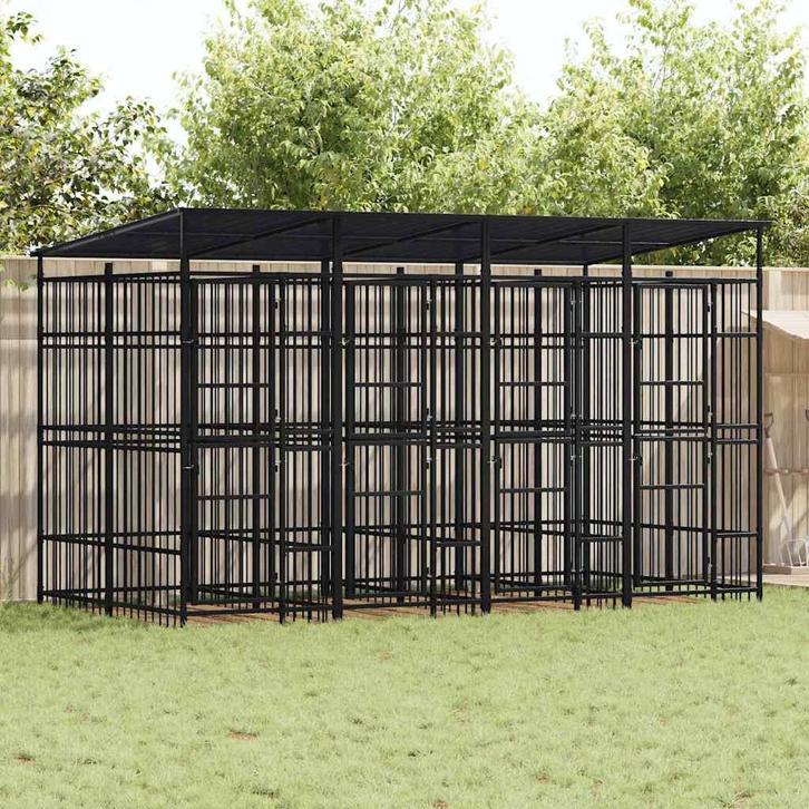vidaXL Hondenkennel met dak 7,37 m² staal, Dieren en Toebehoren, Honden-accessoires, Nieuw, Verzenden