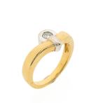 Bicolor gouden ring met diamant | 0,15 ct., Sieraden, Tassen en Uiterlijk, Ringen, Goud, Gebruikt, Verzenden, Overige kleuren