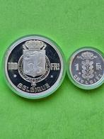 België. 100 Fr 1949 + 1 Fr 2001 zilver QP naslag (Zonder