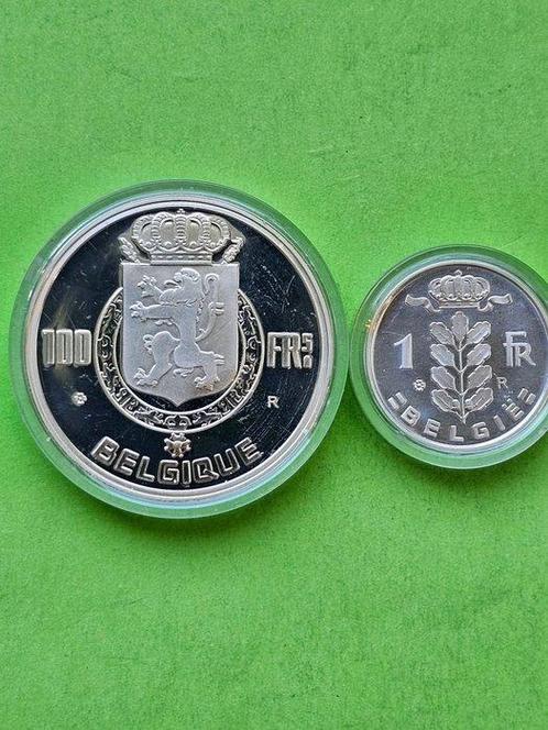 België. 100 Fr 1949 + 1 Fr 2001 zilver QP naslag (Zonder, Postzegels en Munten, Munten | Nederland
