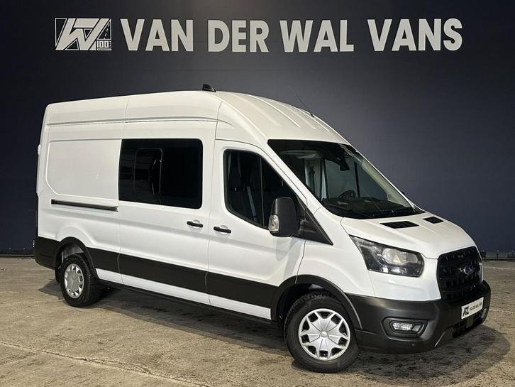Ford Transit 2.0 TDCI 130pk L3H3 Dubbele Cabine Euro6 Airco, Auto's, Bestelauto's, Dealer onderhouden, Lease, Zwart, Handgeschakeld