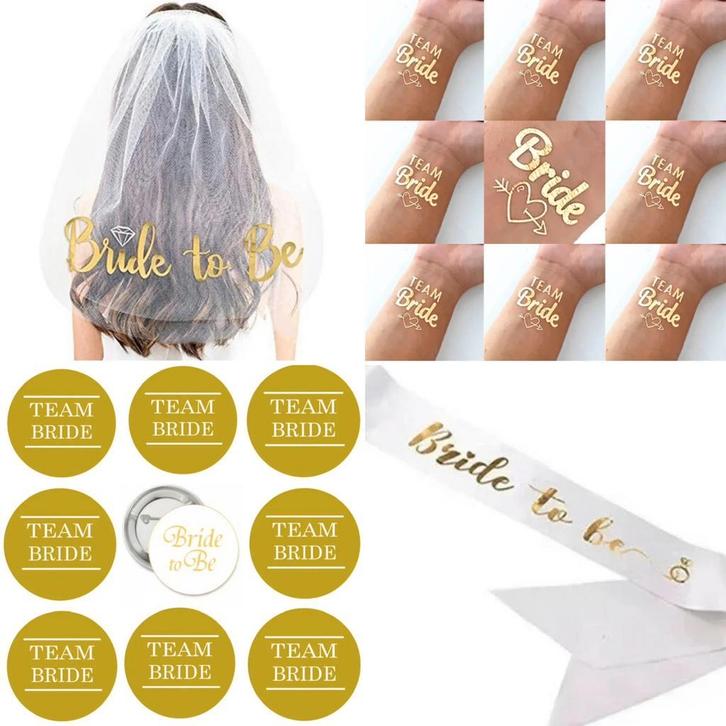 20-delige Bride to Be en TeamB ride set wit met goud, Kleding | Dames, Trouwkleding en Trouwaccessoires, Wit, Nieuw, Accessoires
