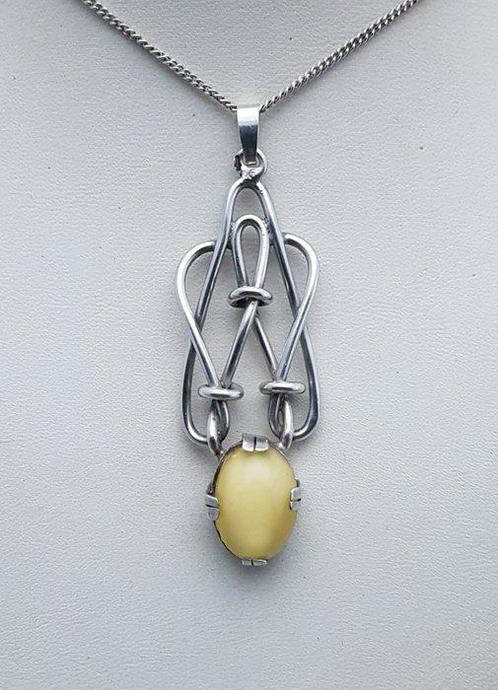 Zilver, Nederlands Art Deco, Maansteen - Ketting met hanger, Antiek en Kunst, Kunst | Designobjecten