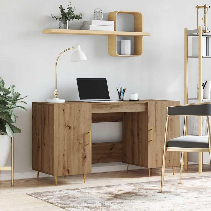 vidaXL Bureau met plank artisanaal eikenkleurig Bewerkt hout, Huis en Inrichting, Bureaus, Nieuw, Verzenden