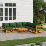 vidaXL 9-delige Loungeset met groene kussens massief hout, Verzenden, Nieuw, Hardhout, Loungeset