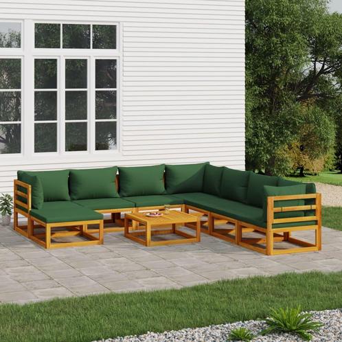 vidaXL 9-delige Loungeset met groene kussens massief hout, Tuin en Terras, Tuinsets en Loungesets, Loungeset, Nieuw, Hardhout