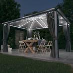 vidaXL Prieel met gordijn LED-lichtslinger 4x3 m aluminium, Tuin en Terras, Verzenden, Nieuw