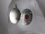 Zilver, Granaat - Hanger - Art Deco Foto Medaillon, Antiek en Kunst