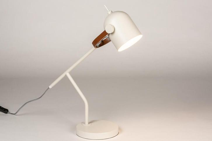 Rietveld Tafellampen - Grijs, Creme - Metaal, Leer/Leder, Huis en Inrichting, Lampen | Tafellampen, Verzenden