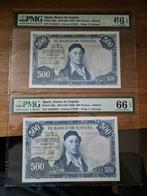 Spanje. - 2 x 500 pesetas 1954 - Pick 148a - consecutive, Postzegels en Munten, Bankbiljetten | Europa | Niet-Eurobiljetten