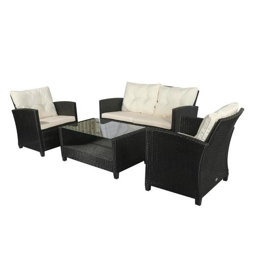 TRUUSK Tuinmeubelset - 3 Zitbanken - Bijzettafel - Zitkussen, Tuin en Terras, Tuinsets en Loungesets, Nieuw, Verzenden