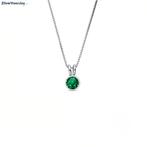 925 zilveren collier met ronde groene kristal hanger gerhodi, Verzenden, Nieuw, Zilver