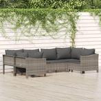 vidaXL 6-delige Loungeset met kussens poly rattan grijs, Verzenden, Nieuw, Rotan, Loungeset