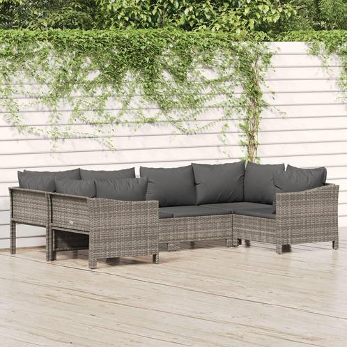 vidaXL 6-delige Loungeset met kussens poly rattan grijs, Tuin en Terras, Tuinsets en Loungesets, Loungeset, Nieuw, Rotan, Verzenden