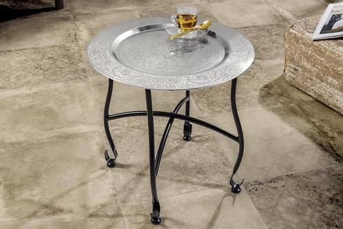 Ronde Bijzettafel MARRAKECH 40cm Zilveren Theetafel, Huis en Inrichting, Tafels | Sidetables, Ophalen of Verzenden