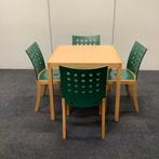 Complete set van 4 stuks stoelen + tafel, beuken - groen, Gebruikt, Ophalen of Verzenden, Bureau