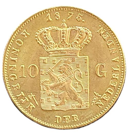 Gouden 10 gulden Willem III 1875, Postzegels en Munten, Munten | Nederland, Losse munt, 10 gulden, Koning Willem III, Goud, Verzenden