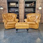 Haeck turnable Armchairs Fauteuils + hocker set - Gouden Eik, Ophalen of Verzenden, Nieuw, Leer, Chesterfield