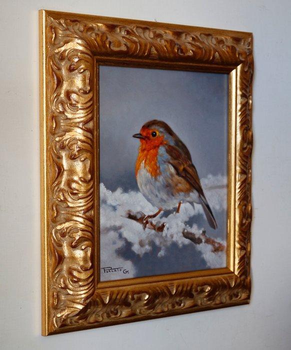 Giovanni Parlato - Pettirosso nella neve, Antiek en Kunst, Kunst | Schilderijen | Klassiek