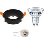 GU10 Inbouwspot Set - Mat Zwart - Inbouw Rond - Philips -, Metaal of Aluminium, Nieuw, Ophalen of Verzenden, Led